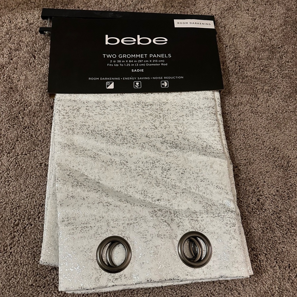 NEW Bebe Two Grommet Panels White With Metallic
